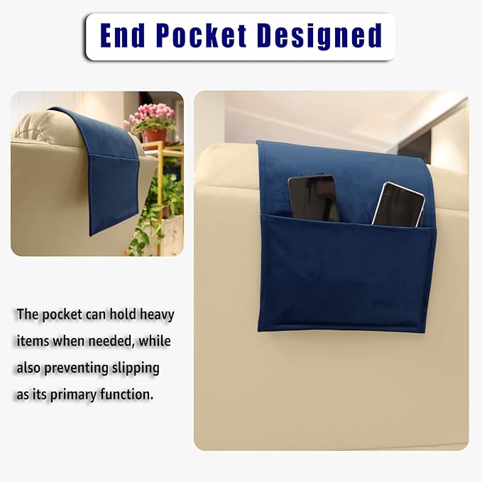 Adjustable Headrest Pillow for Recliners and Armchairs - Non-Slip Velvet Cushion for Neck Support and Pain Relief (Navy)