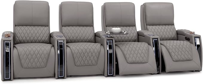 Seatcraft Apex Zero-Gravity CoolZero Italian Leather Home Theater Seating, Powered Headrest, Powered Lumbar, Powered Recline, Row of 4, Gray