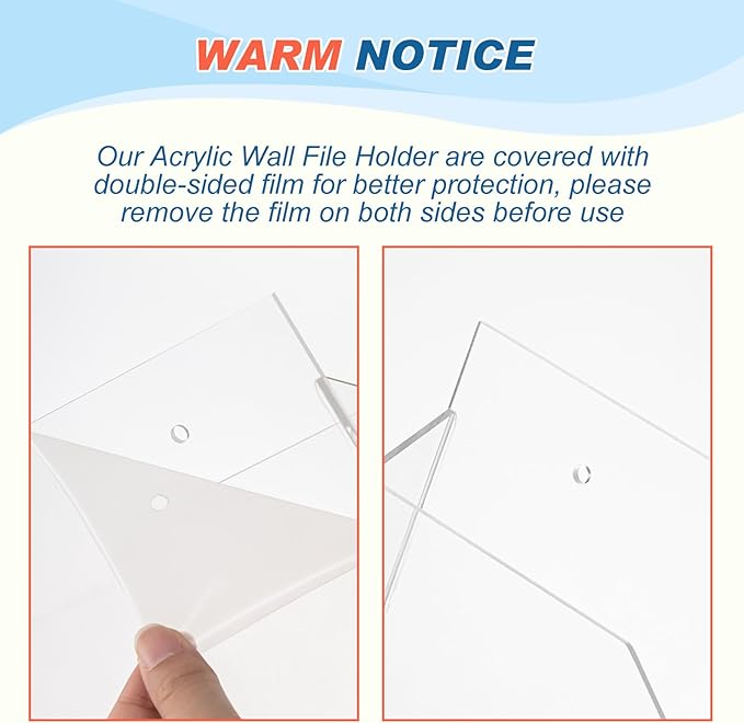 2Pcs Clear Acrylic File Holder Wall Mount Mail Magazine Organizer File Holders with Screw Wall Pocket Office Document Storage Rack Magazine Letter Brochure (14"x8.3"x2.4",Widening Horizontal)