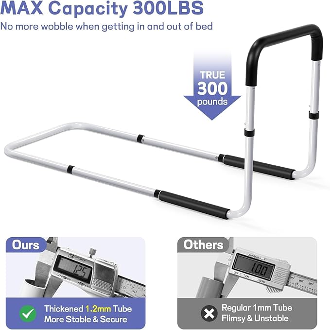 TABEKE Bed Rails for Elderly Adults Safety, Adjustable Senior Bed Assist Rail with Non-Slip Handle and Double Side Storage Pocket Fits King, Queen, Full, Twin Bed