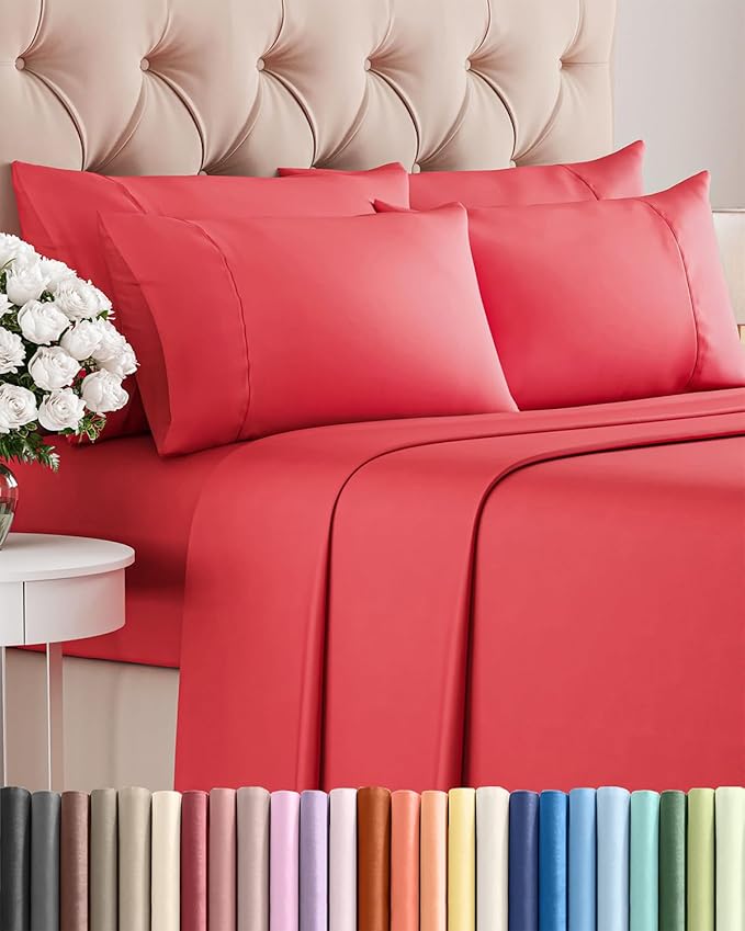 Full 6 Piece Sheet Set - Cooling and Breathable Bed Sheets - Hotel Luxury Bed Sheets for Women, Men, Kids & Teens - Comfy Bedding with Deep Pockets & Easy Fit - Soft and Wrinkle Free - Full Red Sheets