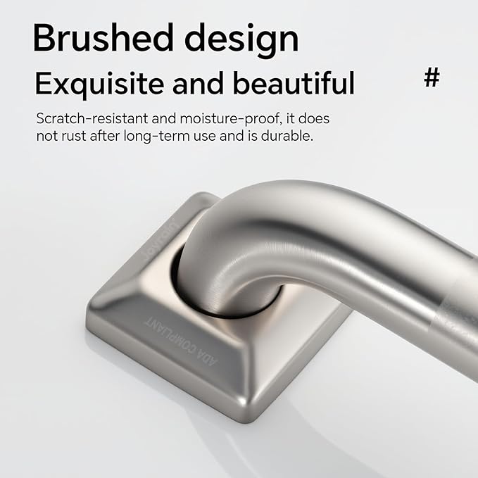 joyrain 500lb Capacity Stainless Steel Grab Bar - Heavy Duty Bathroom Safety Rail for Elderly, Anti-Slip Shower Handle, ADA Compliant (Peened, 18inch)