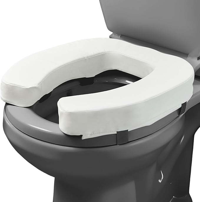 Lunderg Padded Toilet Seat Riser for Seniors - Adds 2 inches. Universal Fit - FIRM Raised Toilet Seat Cushion with High-Density Foam for Enhanced Comfort & Elevation. Post-Surgery Must have (White)