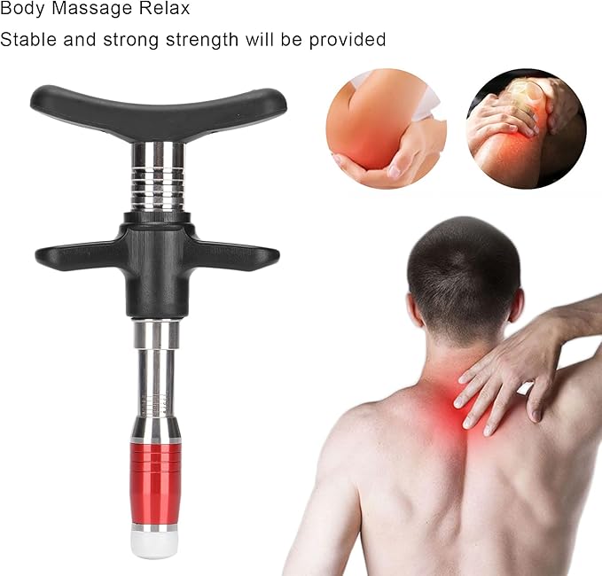 ZJchao Chiropractic Adjustment Tool, 10 Levels Manual Single Head Spinal Massager Hand Back Massage Tool Gun Device Portable Chiropractic Adjustment Tool (Red)
