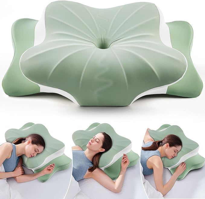 Cervical Pillow for Neck Pain Relief, Cooling Ergonomic Memory Foam Pillow with Ice Silk Pillowcase, Dual-Height Orthopedic Contour Support Pillow for Side,Back,Stomach Sleepers, CertiPUR-US Certified