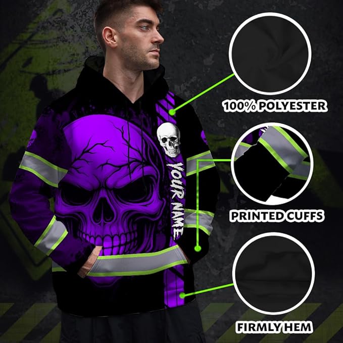 Matedecor Skull US Flag Reflective High Visibility Hoodie For Men Construction Hi Vis Safety Workwear Custom Name