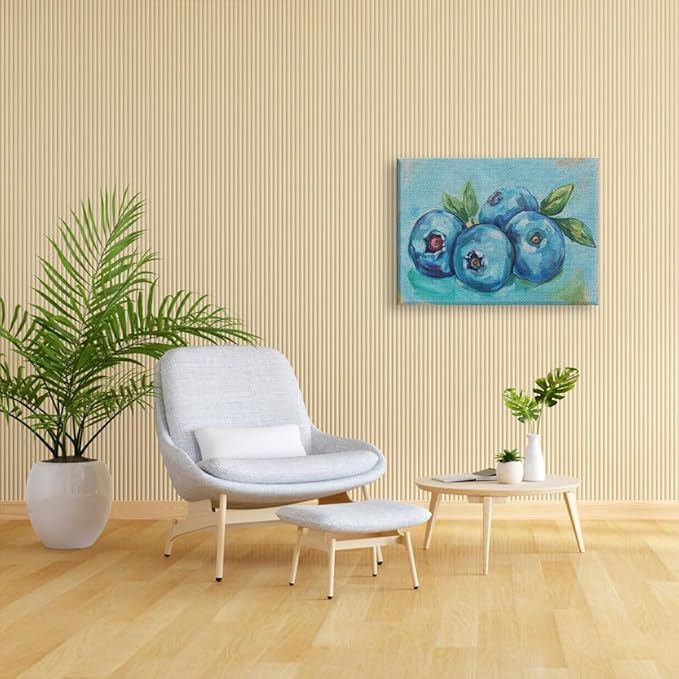 Elivita Fresh Blueberry Design 1 Horizontal Canvas Art Print Home Decor Pictures Poster for Bedroom Living Room Bathroom Office With Framed