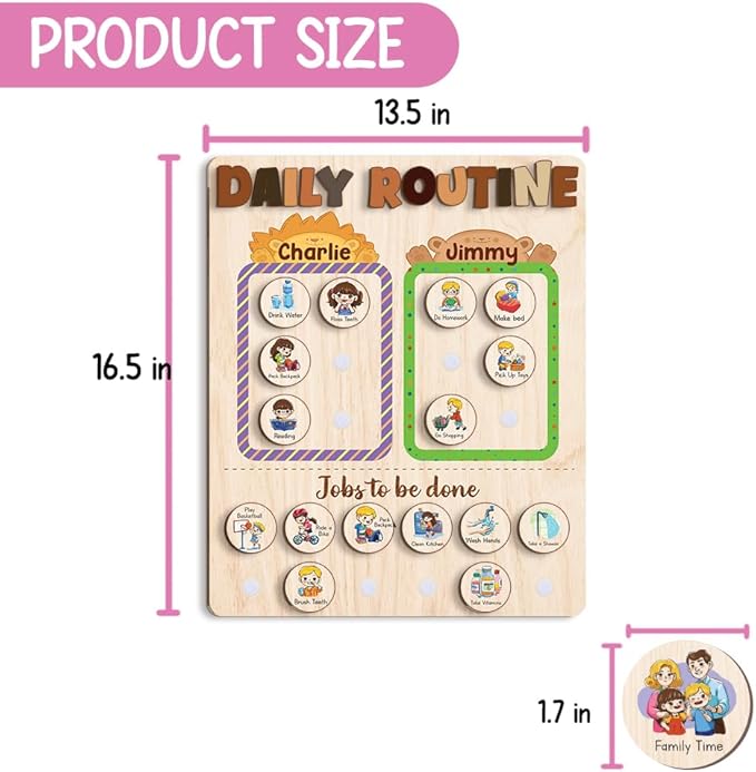 Wooden Chore Chart for Kids Multiple Kids 13.5"x16.5", Behavior Chore Chart for Kids at Home, Daily Routine for Kids, Daily Responsibilities for Toddlers