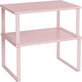 SONGMICS Cabinet Organizer Shelf, Set of 2 Kitchen Counter Shelves, Kitchen Storage, Spice Rack, Stackable, Expandable, Metal and Engineered Wood, Jelly Pink UKCS020S01