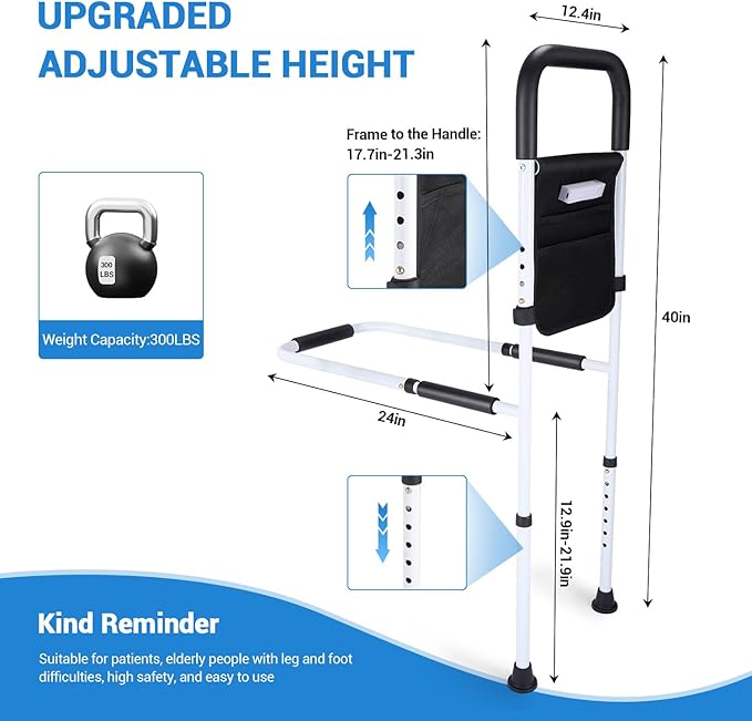 Bed Rails for Elderly Adults Safety - Adjustable Bed Assist Rail for Seniors with Motion Light & Storage Pouch, Bed Handles for Elderly Adults - Fits Twin Full King Bed Rails for Queen