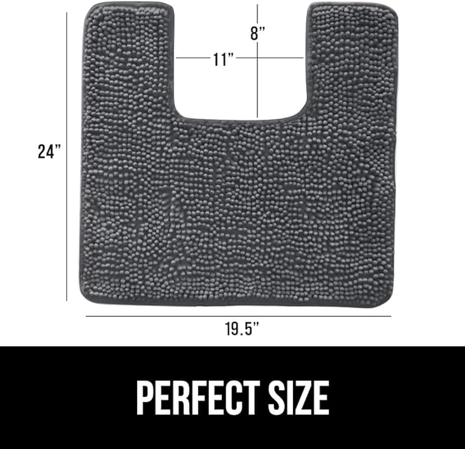 GORILLA GRIP Plush Absorbent Shaggy Chenille Bath Rug Mat for Square Toilet Base with Rubber Backing, Machine Washable Rugs, Soft Microfiber Contour Mats for Toilets, Bathroom Decor, Charcoal