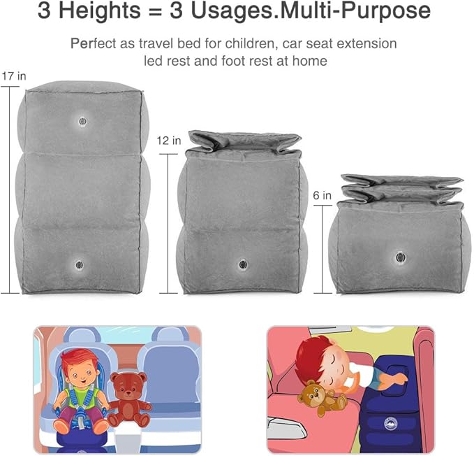 HZQDLN Travel Foot Rest Pillow, Portable Inflatable with Double Hand Pump Adjustable Three Layers Height Pillow for Foot Rest on Airplanes,Cars,Buses,Trains,Office to Sleep on Long Trip