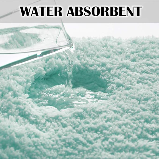 Suchtale Non Slip Bath Mat - Soft Microfiber Shaggy Bath Rug, Machine Washable, Thick Plush U Shape, Water Absorbent (20 x 24, Aqua)