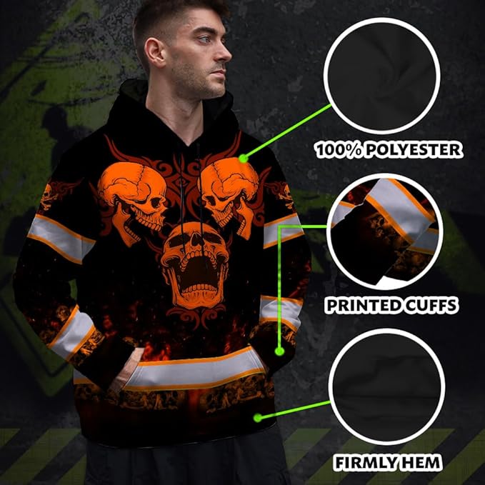Matedecor Skull US Flag Reflective High Visibility Hoodie For Men Construction Hi Vis Safety Workwear Custom Name