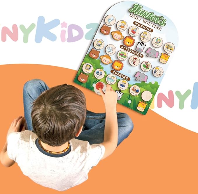 Wooden Daily Routine Chart for Todder, Visual Schedule Woodland Reward Chart, Daily Responsibilities Board for Kids, Personalized Chore Chart for Kids