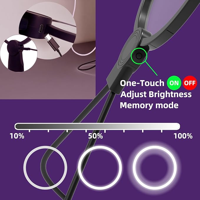 6X Hands-Free Magnifying Glass & Goose Neck Magnifier with Light | Neck-Worn Rechargeable for Reading, Crafts, Cross Stitch | Large View for Low Vision Seniors & Close Work