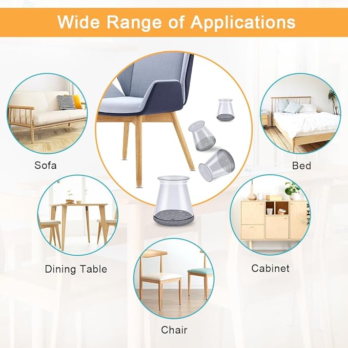 32 Pcs Chair Leg Protectors for Hardwood Floors, Silicone Felt Furniture Leg Cover Pad for Protecting Floors from Scratches and Noise, Smooth Moving, X-Small(Fit Round Diameter：1/2" to 5/16")