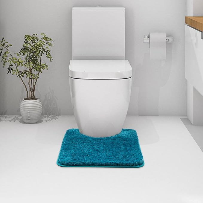 MIULEE Microfiber Toilet Bath Mat U-Shaped Contour Shaggy Bathroom Rugs Non Slip Extra Thick Soft Bath Rug Absorbent Water for Bathroom Commode Machine Washable(20x24 Inch, Teal)