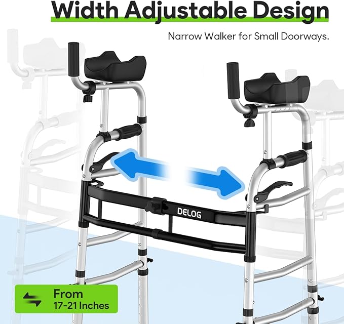 Delog Folding Walker for Senior - Platform Walker with 5’’ Wheels and Removable Padded Armrests 350lbs, Lightweight Walking Mobility Aid, Standard Walker for Elderly (Black)