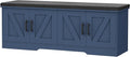 2-Tier Storage Bench, 47.2" Wide Shoe Bench with Padded Seat Cushion, Entryway Bench with 4 Barn Doors and Adjustable Shelf, Blue