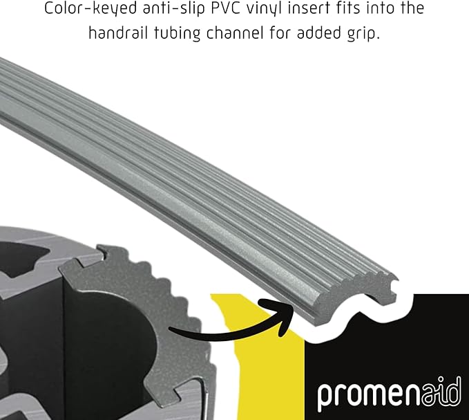 Promenaid 3ft ADA Handrail Kit - Silver - Complete Indoor/Outdoor Handrail for Stairs - 1.6" Round Anodized Aluminum Railing with 2 Silver Painted Pivoting Brackets & ADA Wall Returns