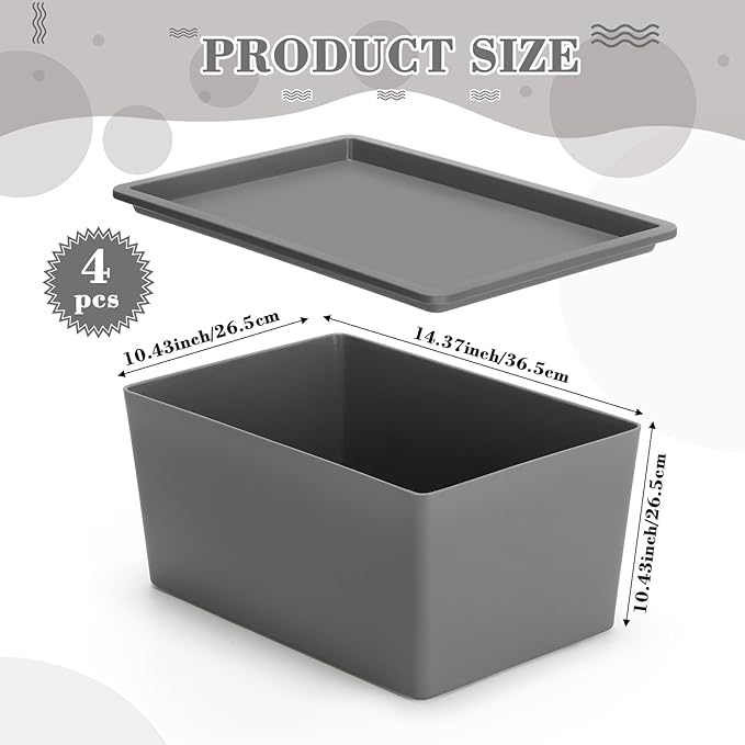 Menkxi 4 Pcs Storage Bins with Lids Plastic Stackable Containers for Organizing Shelves Christmas Ornament Box Baskets(Gray,Large)