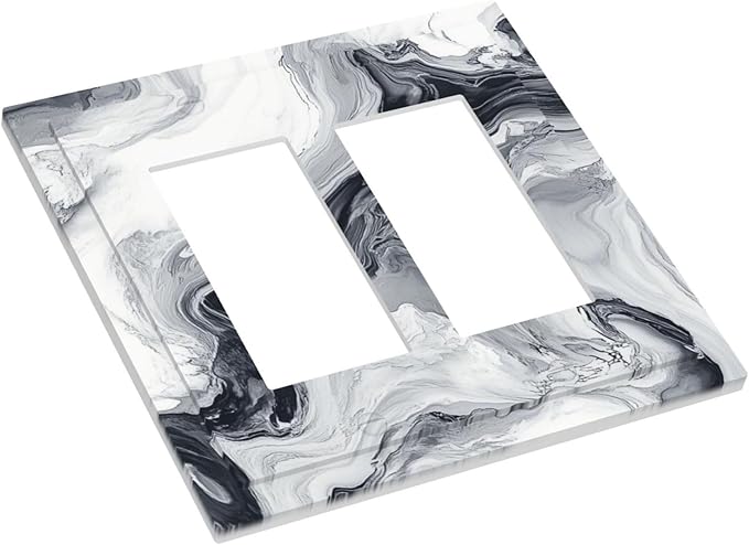Abstract Marble Ink Texture Grey Marble Print Decorative Outlet Covers 2 Gang Double GFCI Rocker Electrical Wall Panels Light Switch Cover Plate for Bathroom Kitchen Decor