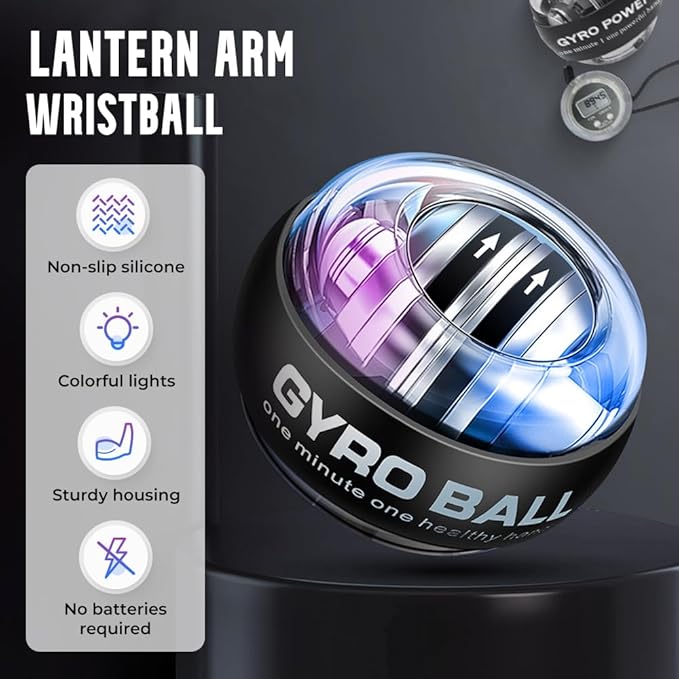 Wrist Ball Hand Exerciser, Auto-Start Torque Ball with LCD Counter, Ball Wrist & Forearm Strengthener, Adjustable Resistance Grip Trainer with LED Lights