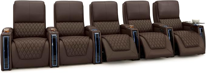 Seatcraft Apex Zero-Gravity CoolZero Italian Leather Home Theater Seating, Powered Headrest, Powered Lumbar, Powered Recline, Row of 5, Brown