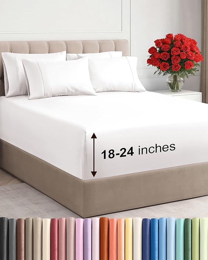 Extra Deep Full Sheet Set - 6 Piece Breathable and Cooling Sheets - Hotel Luxury Bed Sheets Set - Easy Fit - Soft, Wrinkle Free and Comfy Sheets Set - Antique White Sheet Set with Extra Deep Pockets