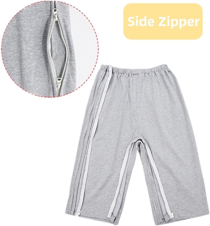 WEEOATAR Bedridden Patient Clothing,Full Open Post Surgery Pants,Patient Care Trousers,Disability Clothing with Zippers for Easy Access,Post-op Pants Suit for Fracture,Disable,Elderly(Grey,L)