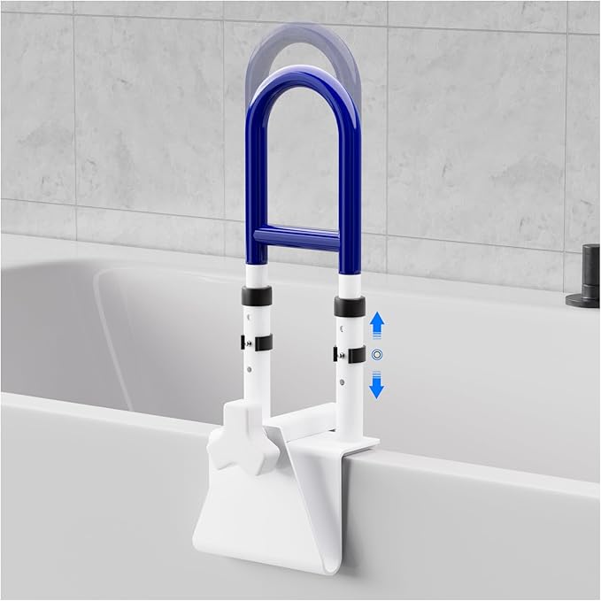 Bathtub Safety Rail-Shower Grab Bars for Seniors, Elderly and Disabled, Adjustable Handle Height Range 14-18 Inches, Bathroom Safety Rails Non-Slip Grip, Supports 300 lbs