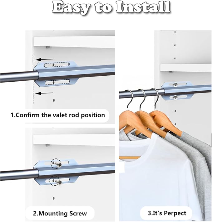 Valet Rod for Closet Pull Out, 12" Adjustable extending closet rod, Standard Retractable closet rod organization rack, Valet Clothing Hanger Rods Extender for Wardrobe Laundry (Blue-Gray Phantom)