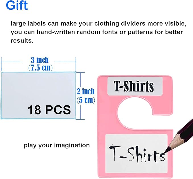 20 Pack White Clothing Rack Size Dividers Plus 45 Labels (1 Inch) and 18 Large Blank Labels, Large Rectangular Clothing Closet Dividers (Pink)