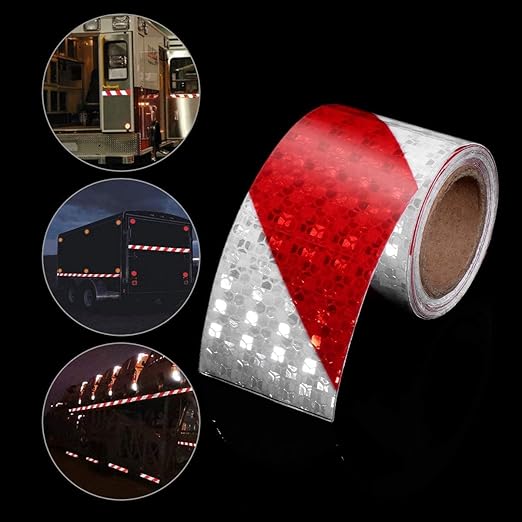 Red and White Reflective Tape Outdoor Waterproof 8 inch X 66 feet, High Visibility Hazard Conspicuity Industrial Marking Tape