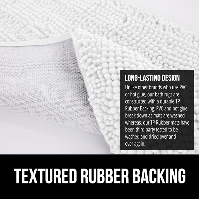 GORILLA GRIP Bath Rug Mat 30x20, Thick Soft Absorbent Chenille, Quick Dry Microfiber Mats, Rubber Backing Washable Shower Floor Rugs, US Designed Bathroom Bathmat Home Decor Accessories, White