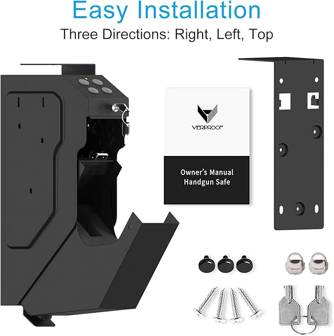 VERPROOF Gun Safe Quick Access Handgun Firearm Safes for Pistols Drop Down Single Gun Safety for Nightstand Wall Mount Bedside Desk Vehicle Bed Personal Safe with Keypad Lock and Key Lock