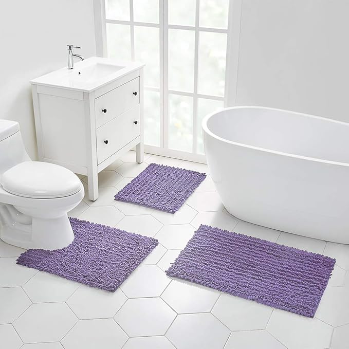 Walensee Bathroom Rug Non Slip Bath Mat (32x20 Inch Lavender) Water Absorbent Super Soft Shaggy Chenille Machine Washable Dry Extra Thick Perfect Absorbant Best Large Plush Carpet for Shower Floor