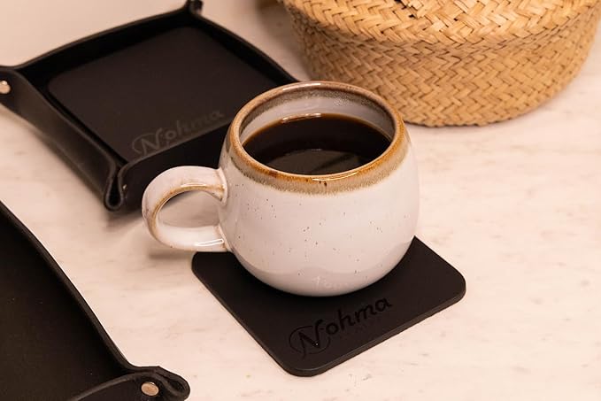 Valet Tray – Full-Grain Leather Catchall Organizer for Keys, Phone & Wallet – Rustic Nightstand & Desk Tray with Raised Sides – Handmade in USA (Black, Small Square/Coaster Set)