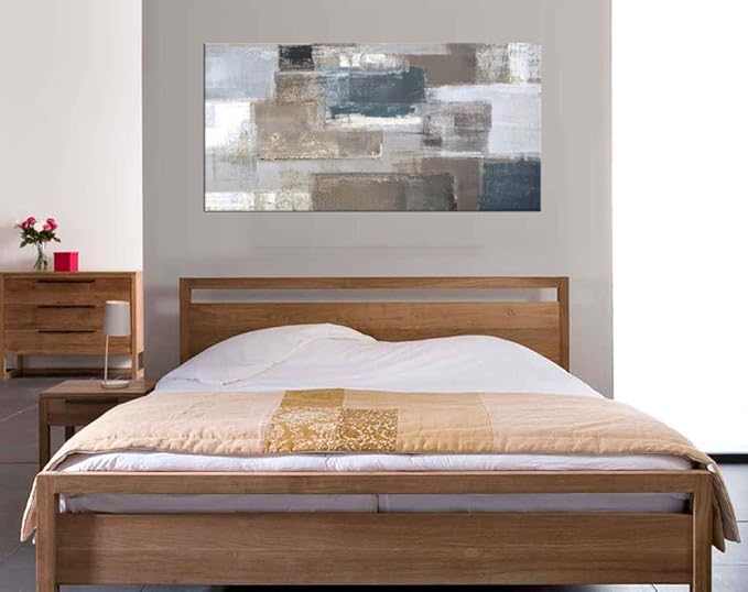 Abstract Wall Art Brown Gray Patch Canvas Prints for Living Room Bedroom Wall Decor Large Contemporary Wall Picture Artwork for Office Kitchen Nursery Home Decoration Framed Ready to Hang 29" x 58"