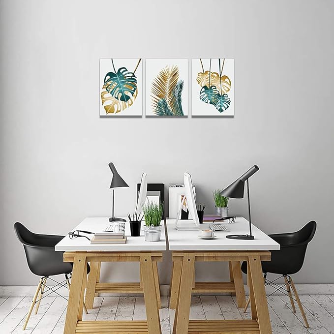 Canvas Wall Art For Living Room Family Wall Decorations For Bedroom Kitchen Dining Room Wall Decor Abstract Painting Leaves Wall Pictures Artwork Office Canvas Art Prints Bathroom Home Decor 3 Piece