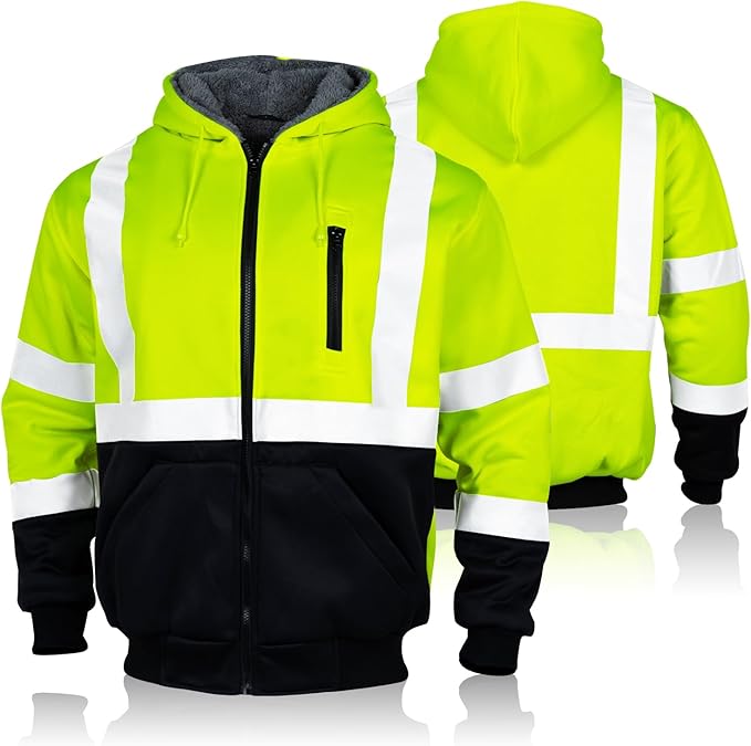FONIRRA Men's High Visibility Safety ANSI Class 3 Lined Fleece Hoodie Sweatshirt with Black Bottom Jumper Workwear for Men(Yellow,5XL)