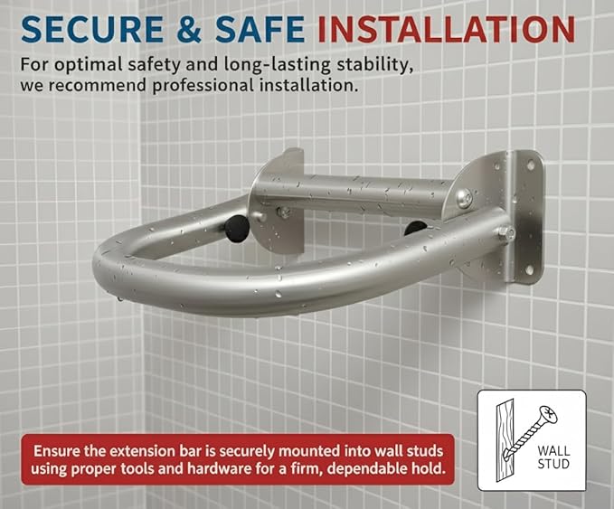 Extend-A-Hand Grab Bar Extension 12"x12"| Heavy-Duty Bathroom Safety Handrail, Non-Slip Stainless Steel Support Grab Bar for Elderly, Disabled & Injury Recovery.