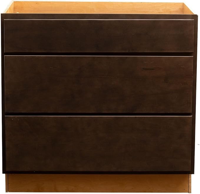 Quicklock RTA (Ready-to-Assemble) | Base Kitchen Cabinets - Shaker Style | Made in America (Espresso Stain, 15" W x 34.5" H x 24" D 3 Drawer Pots and Pans)