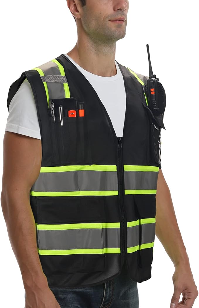 High visibility Class 2 Safety Vest，Hi Vis Vest with 2 inch wide Reflective Strips，Construction vest for men