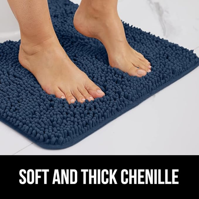 GORILLA GRIP Bath Rug Mat 48x24, Soft Absorbent Chenille, Quick Dry Microfiber Mats, Rubber Backing Washable Shower Floor Rugs, Bathmat Runner, US Designed Bathroom Home Decor Accessories Navy Blue