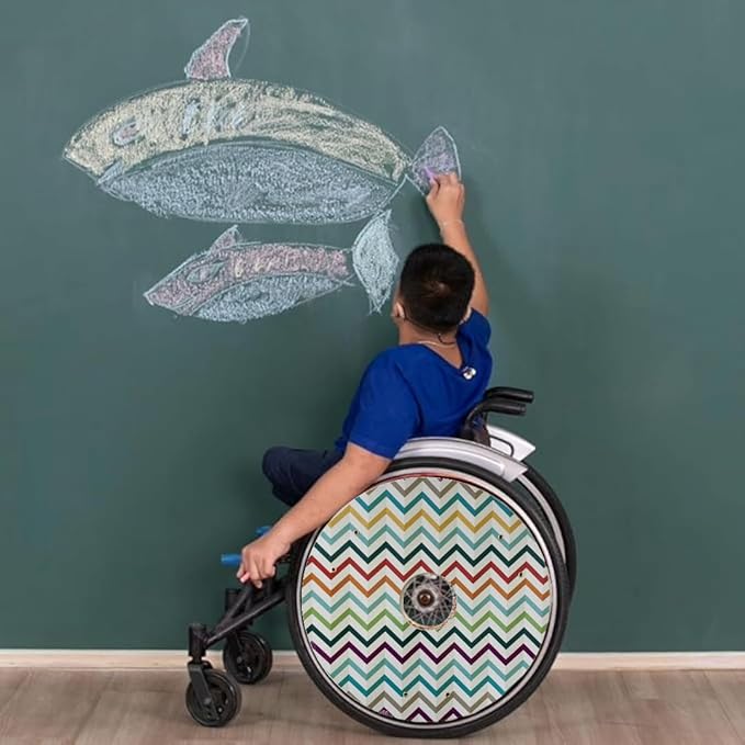 18 inches Wheelchair Wheel Covers Designer Cover for Wheelchair Wheels,Easy Install/Remove, Lightweight, New Matt Finish (Special Glow in The Dark Zigzag Pattern)