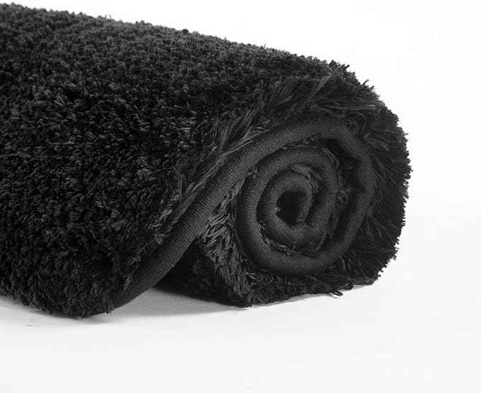 Suchtale Non Slip Bath Mat (16 x 24, Black) Soft Microfiber Shaggy Mat for Shower Machine Washable Thick Plush Rug