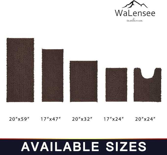 Walensee Bathroom Rug Non Slip Bath Mat (32x20 Inch Brown) Water Absorbent Super Soft Shaggy Chenille Machine Washable Dry Extra Thick Perfect Absorbant Best Large Plush Carpet for Shower Floor