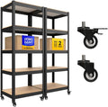 HOMEDANT House 5-Tier Metal Rolling Cart Shelf Rack Casters Heavy Duty Laminated Wheel Shelving Unit Adjustable Utility Storage Shelves Organizer Shelf Kitchen Garage (2, (S) 24.4" W, Black)